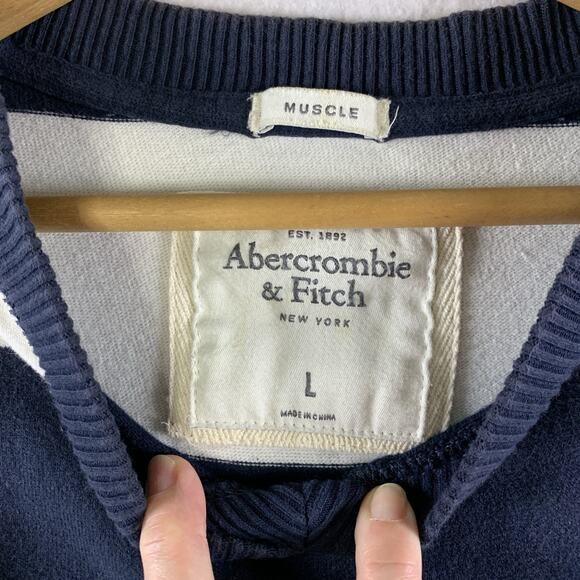 Abercrombie Fitch‎ Mens Muscle Stripped Knit Shirt Sz L Y2K Preppy Coastal Logo - Picture 9 of 14